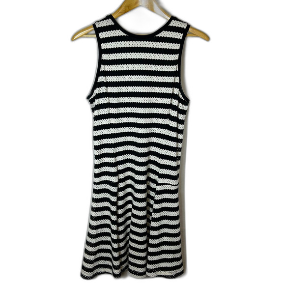 Banana Republic Black Ivory Striped Eyelet Sleeveless Fit & Flare Dress Size 4 - Picture 3 of 14